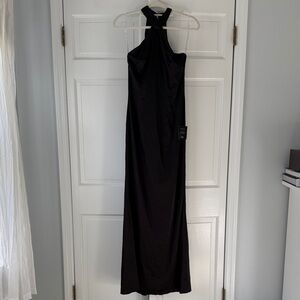 Lulu's Elegant Black Satin Halter Neck Maxi Dress